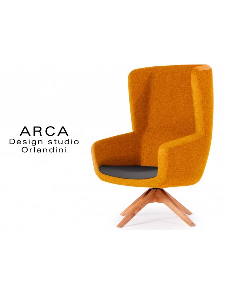 Fauteuil ARCA pour les espaces d'accueil et lounge - Habillage orange-rouyille réf.: 3082, assise noir réf.: 8033