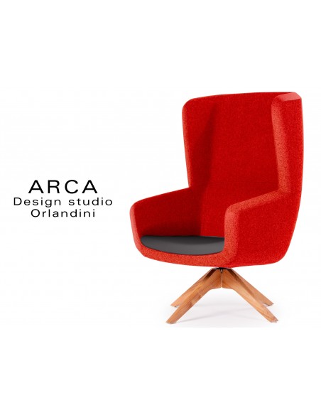 Fauteuil ARCA pour les espaces d'accueil et lounge - Habillage rouge réf.: 4027, assise noir réf.: 8033