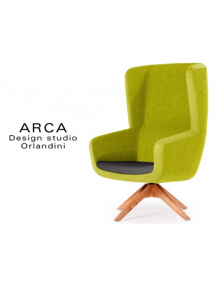 Fauteuil ARCA pour les espaces d'accueil et lounge - Habillage vert réf.: 7025, assise noir réf.: 8033