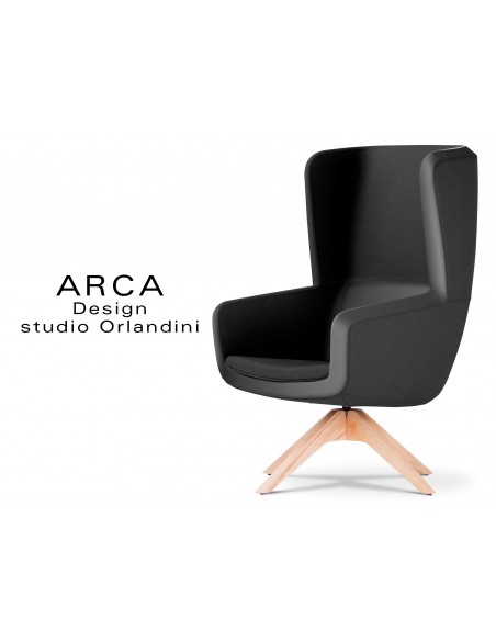 Fauteuil ARCA pour les espaces d'accueil et lounge habillage cuir noire 520, assise cuir noire 520