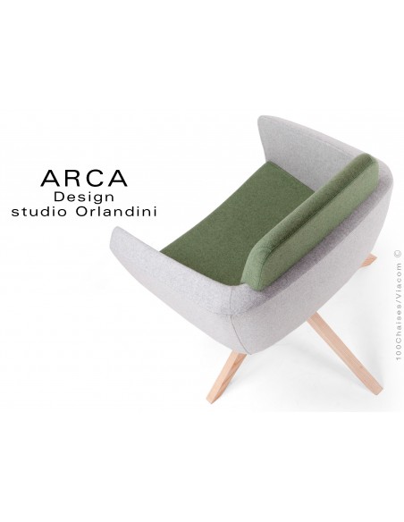 Fauteuil ARCA habillage 100% laine couleur gris Silverdale CUZ28 - Assise vert Lancaster CUZ1C