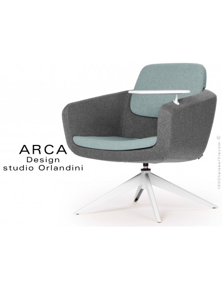 Fauteuil ARCA habillage 100% laine - bleu plymouth - piétement peint blanc.