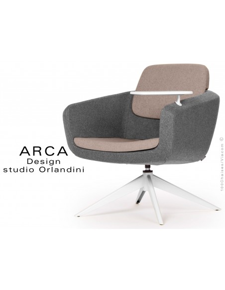 Fauteuil ARCA habillage 100% laine - couleur St-Andrews - piétement peint blanc.