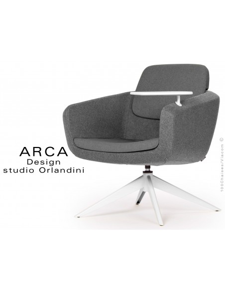 Fauteuil ARCA habillage 100% laine - gris Aberlour - piétement peint blanc.