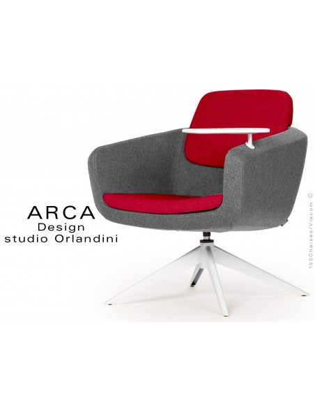 Fauteuil ARCA habillage 100% laine - rouge handcross - piétement peint blanc.