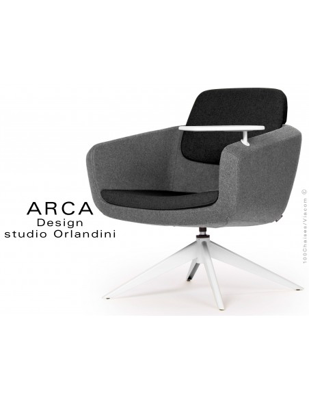 Fauteuil ARCA habillage 100% laine - noir Kingsmead - piétement peint blanc.