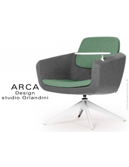 Fauteuil ARCA habillage 100% laine - vert Lancaster - piétement peint blanc.