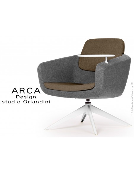 Fauteuil ARCA habillage 100% laine - taupe Trevelyan - piétement peint blanc.