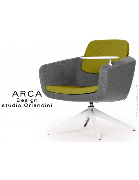 Fauteuil ARCA habillage 100% laine - vert Ulster - piétement peint blanc.