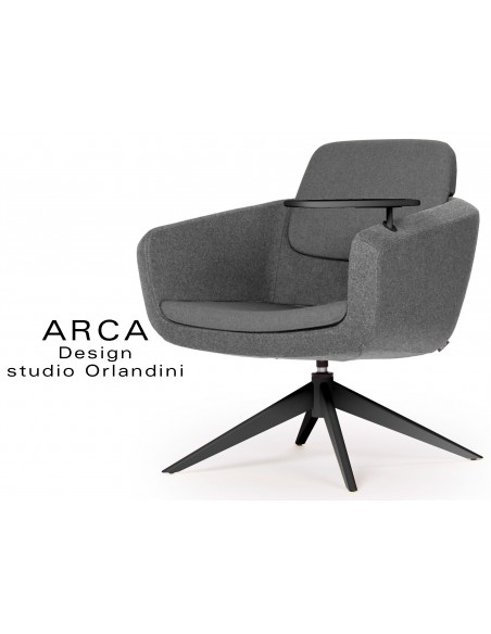 Fauteuil ARCA habillage 100% laine - gris Aberlour - piétement peint noir.