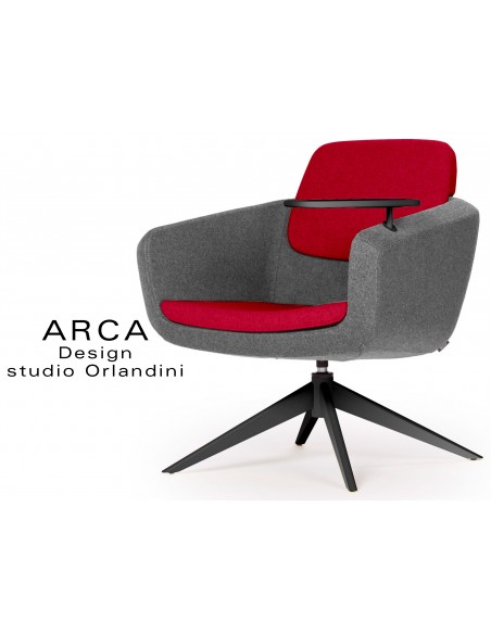 Fauteuil ARCA habillage 100% laine - rouge Handcross - piétement peint noir.