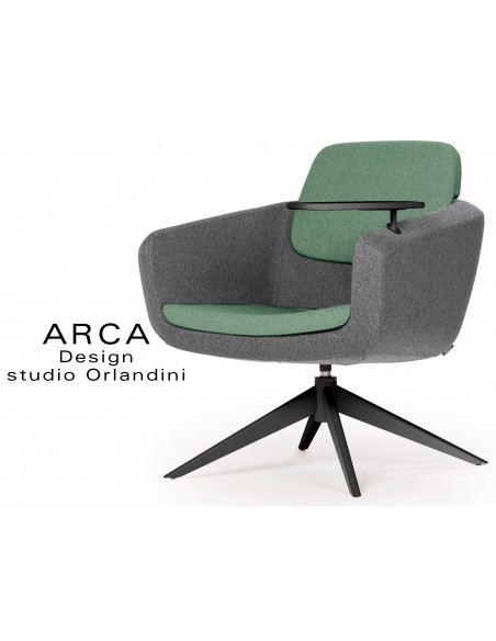 Fauteuil ARCA habillage 100% laine - vert Lancaster - piétement peint noir.