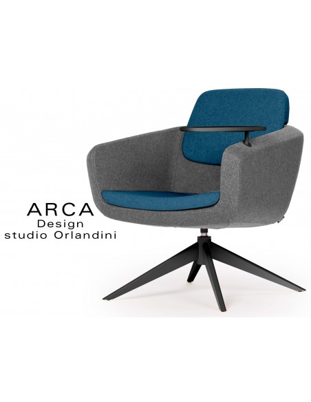 Fauteuil ARCA habillage 100% laine - bleu Newcastle - piétement peint noir.