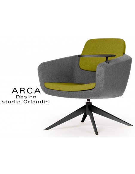 Fauteuil ARCA habillage 100% laine - vert Ulster - piétement peint noir.