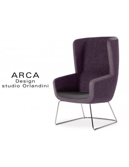 Fauteuil ARCA habillage 100% polyester, couleur gris foncé, piétement luge chromé.