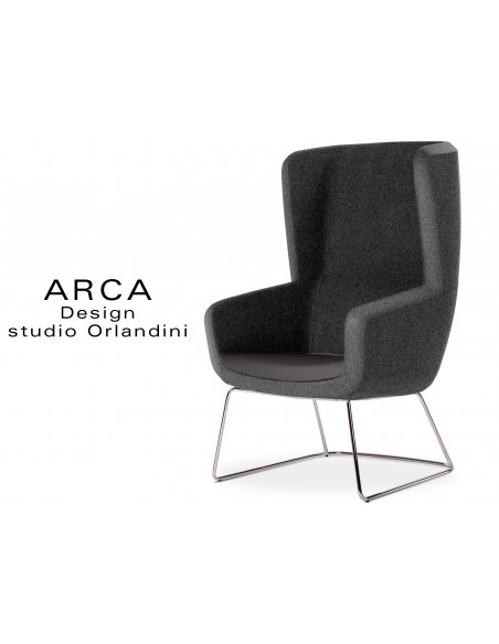 Fauteuil ARCA habillage 100% polyester, couleur noir, piétement luge chromé.