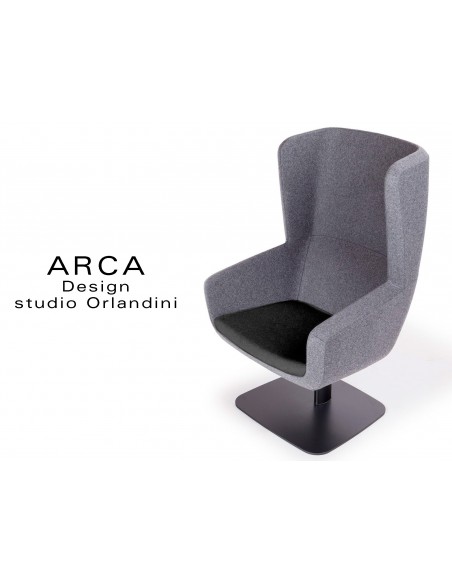 Fauteuil ARCA habillage 100% polyester tissu "Radio", habillage couleur gris clair, piétement noir