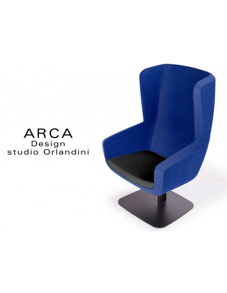Fauteuil ARCA habillage 100% polyester tissu "Radio", habillage couleur bleu foncé, piétement noir