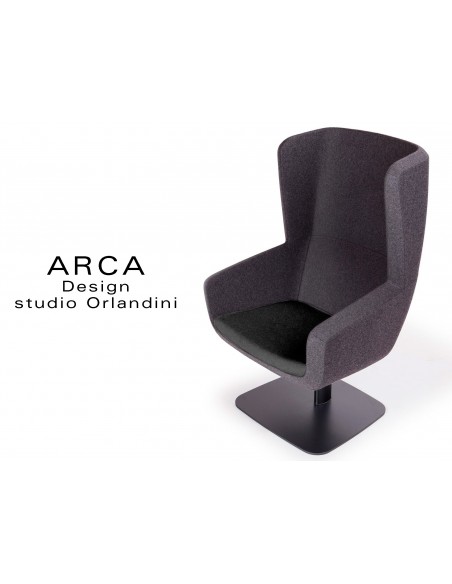 Fauteuil ARCA habillage 100% polyester tissu "Radio", habillage couleur gris foncé, piétement noir