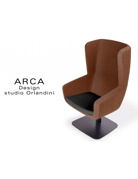 Fauteuil ARCA habillage 100% polyester tissu "Radio", habillage couleur marron, piétement noir