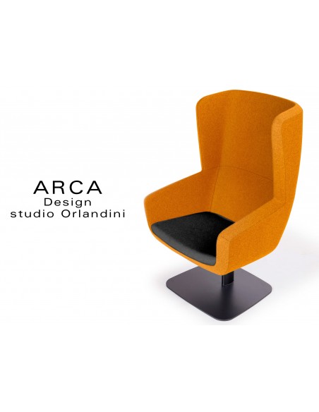 Fauteuil ARCA habillage 100% polyester tissu "Radio", habillage couleur orange-rouille, piétement noir