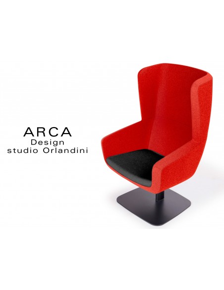 Fauteuil ARCA habillage 100% polyester tissu "Radio", habillage couleur rouge, piétement noir
