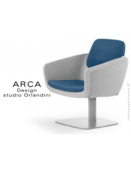 Fauteuil ARCA habillage 100% laine couleur bleu Newcastle, piétement gris aluminium