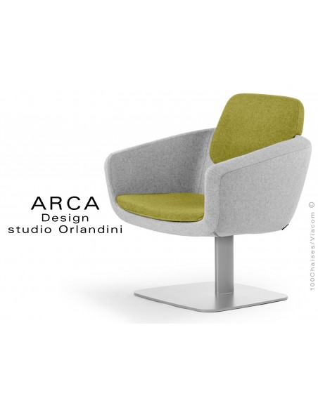 Fauteuil ARCA habillage 100% laine couleur vert Ulster, piétement gris aluminium