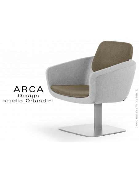 Fauteuil ARCA habillage 100% laine couleur taupe Trevelyan, piétement gris aluminium