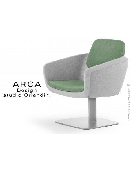 Fauteuil ARCA habillage 100% laine couleur vert Lancaster, piétement gris aluminium