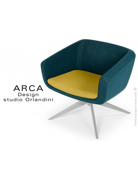 Fauteuil ARCA habillage 100% laine tissu "Blazer" couleur jaune Dunhurst, piétement peint aluminium.