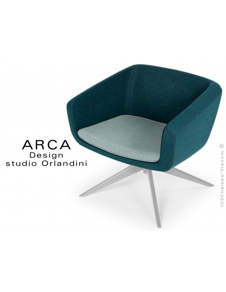 Fauteuil ARCA habillage 100% laine tissu "Blazer" couleur bleu Plymouth, piétement peint aluminium.