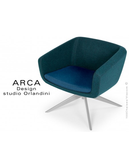 Fauteuil ARCA habillage 100% laine tissu "Blazer" couleur bleu Newcastle, piétement peint aluminium.