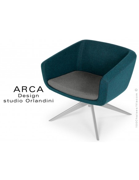 Fauteuil ARCA habillage 100% laine tissu "Blazer" couleur gris foncé Aberlour, piétement peint aluminium.