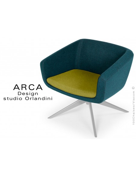 Fauteuil ARCA habillage 100% laine tissu "Blazer" couleur vert Ulster, piétement peint aluminium.