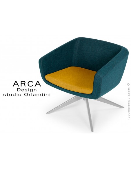 Fauteuil ARCA habillage 100% laine tissu "Blazer" couleur orange Wesley, piétement peint aluminium.