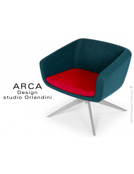 Fauteuil ARCA habillage 100% laine tissu "Blazer" couleur rouge Handcross, piétement peint aluminium.