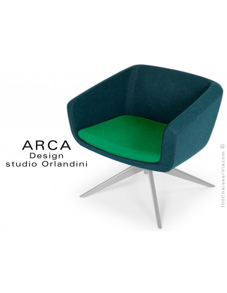 Fauteuil ARCA habillage 100% laine tissu "Blazer" couleur vert Belhaven, piétement peint aluminium.