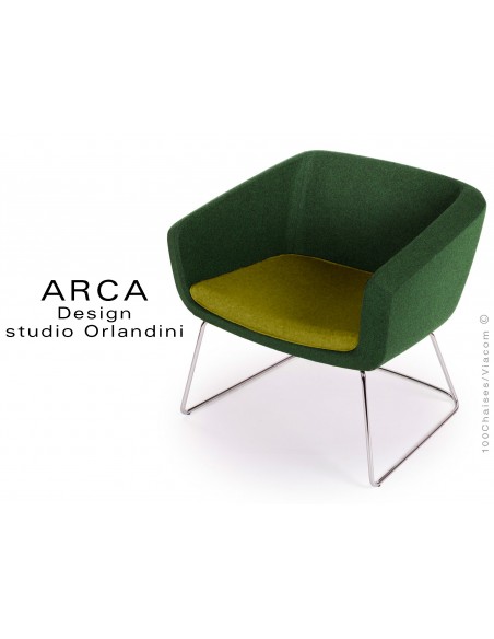 Fauteuil ARCA habillage 100% laine tissu "Blazer" coussin d'assise vert Ulster