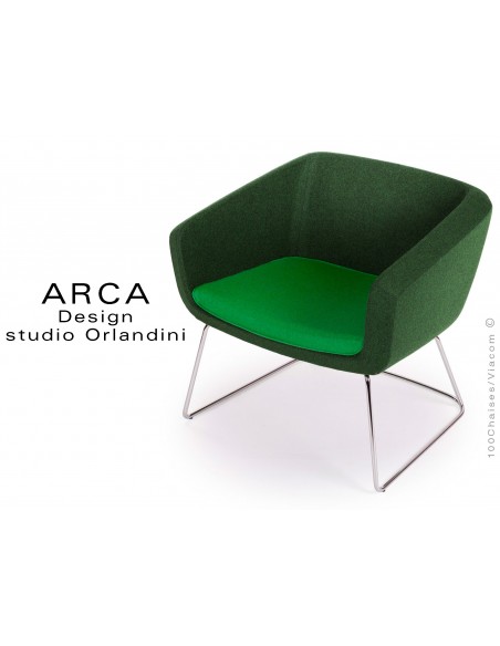 Fauteuil ARCA habillage 100% laine tissu "Blazer" coussin d'assise vert Belhaven