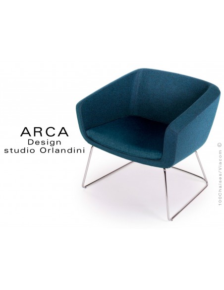 Fauteuil ARCA habillage 100% laine tissu "Blazer", coussin couleur bleu Newcastle
