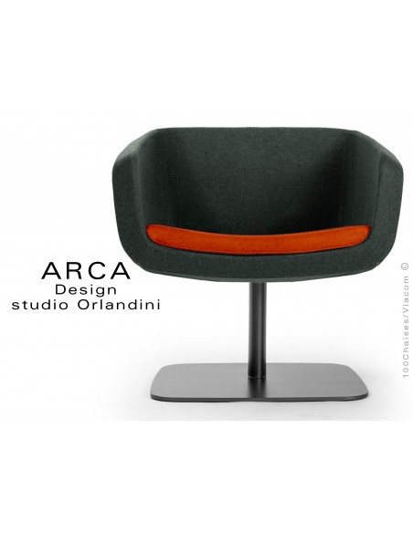 Fauteuil ARCA habillage tissu "Blazer" 100% laine de couleur noir, coussin d'assise couleur brique Edge Hill