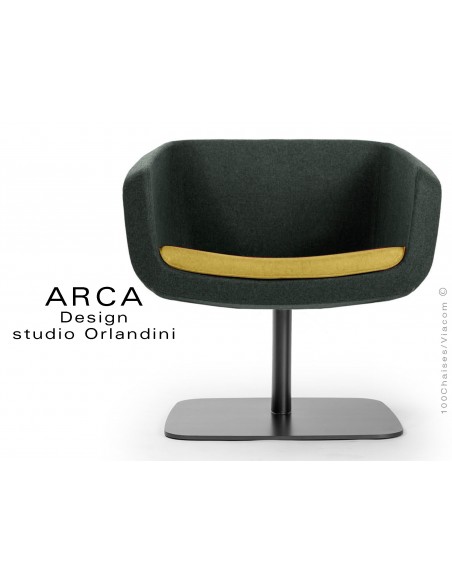 Fauteuil ARCA habillage tissu "Blazer" 100% laine de couleur noir, coussin d'assise couleur jaune Dunhurst