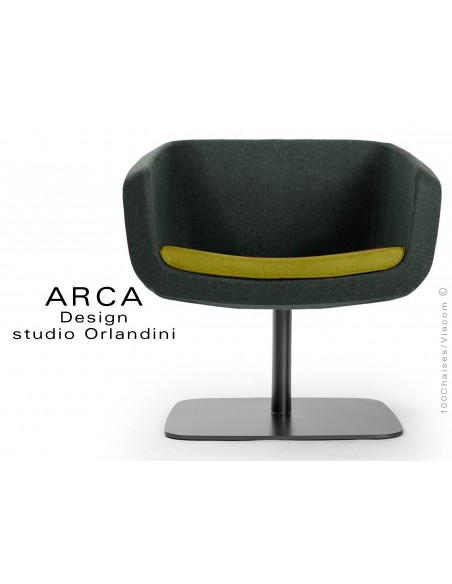 Fauteuil ARCA habillage tissu "Blazer" 100% laine de couleur noir, coussin d'assise couleur vert kaki Ulster