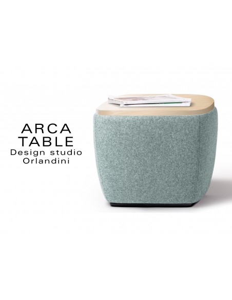 ARCA pouf ou petite table d'appoint, bout de canapé, habillage couleur bleu Plymouth, tissu gamme BLAZER de Camira.