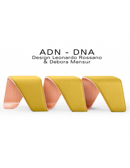 Banc d'attente 3 places - ADN, placage chêne naturel, habillage tissu "Blazer" 100% laine, couleur jaune Dunhurst.