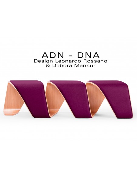 Banc d'attente 3 places - ADN, placage chêne naturel, habillage tissu "Blazer" 100% laine, couleur, violet Banbridge