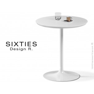 SIXTIES petite table ronde design pied trompette central, couleur blanche