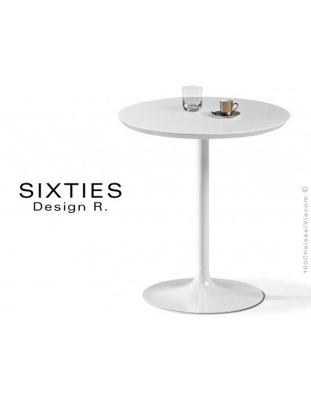 SIXTIES petite table ronde design pied trompette central, couleur blanche