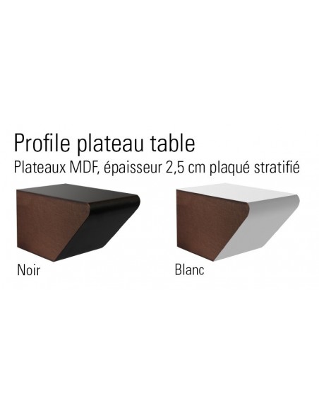 Profile plateau table SIXTIES, stratifié noir ou blanc.